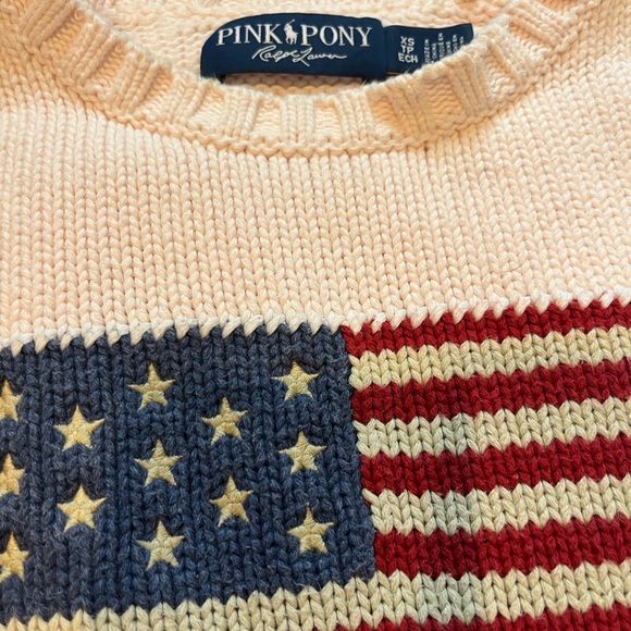 RARE Ralph Lauren Pink Pony American Flag Sweater USA Knit Crewneck - XS - Picture 4 of 7